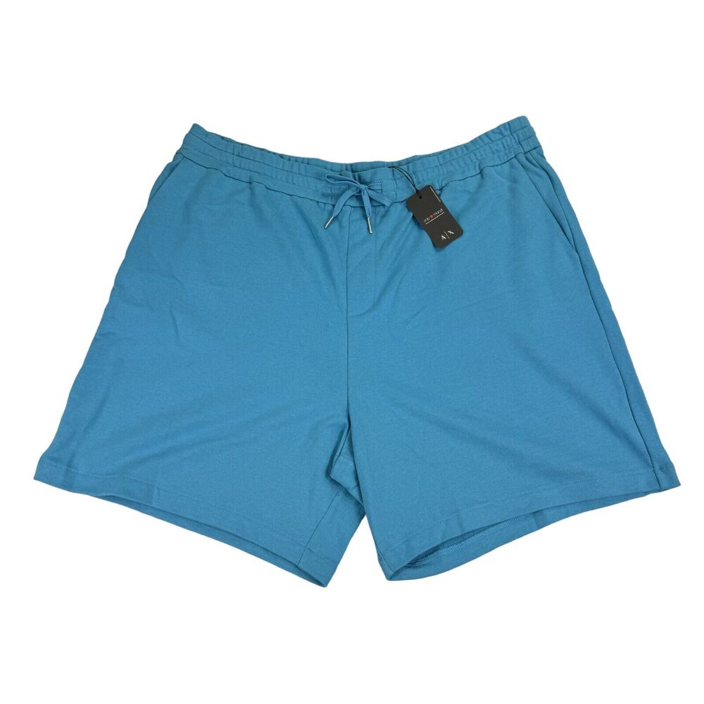 Armani Exchange Mens Bermuda Logo Drawstring Cotton Blend Shorts Light Blue 2XL
